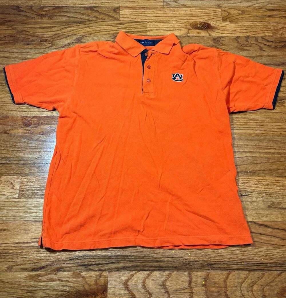 Velocity Auburn Tigers College Polo Shirt Orange Short Sleeve